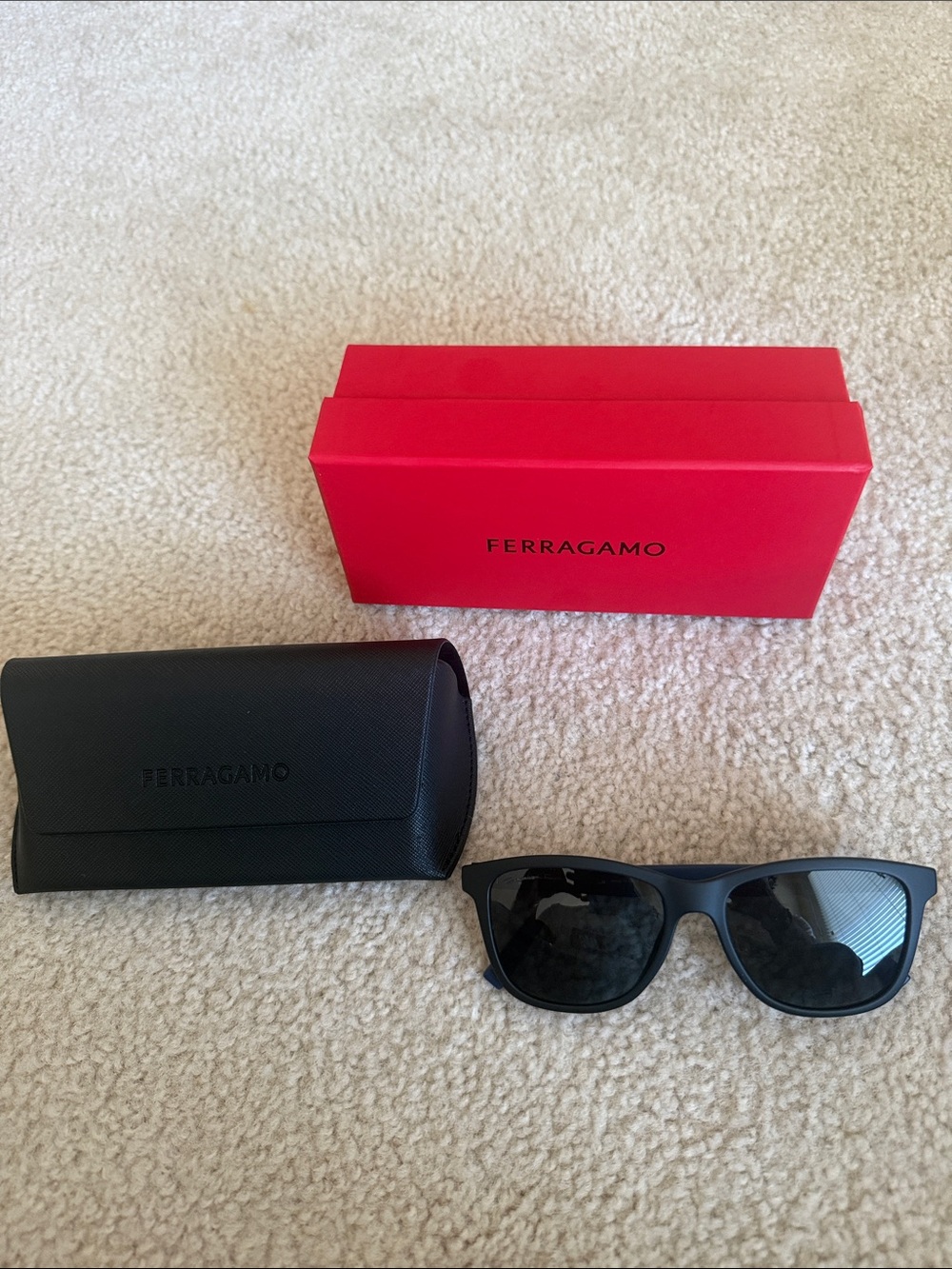 Salvatore Ferragamo Men's Matte Black Sunglasses with Red Box